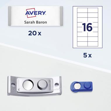 Avery névkitűző szett mágneses, 80 x 34 mm, 20 db - fémhatású