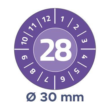 Avery időjárásálló öntapadó plakett Vinyl 2028 év-hónapokkal Ø 30 mm - lila