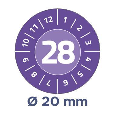 Avery eltávolíthatatlan öntapadó plakett 2028 év-hónapokkal Ø 20 mm - lila