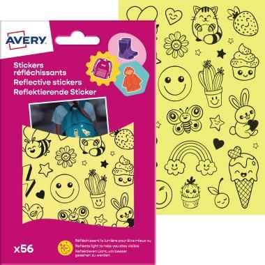 Avery ISKOLAI fényvisszaverő vízálló öntapadó matricák - vidám mintákkal 56 db matrica