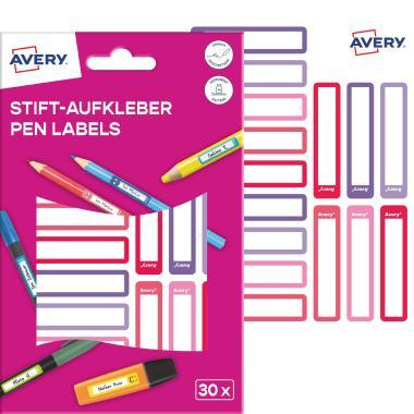 Avery ISKOLAI kézzel írható öntapadós tollcímke – rózsaszín/lila, 30 címke