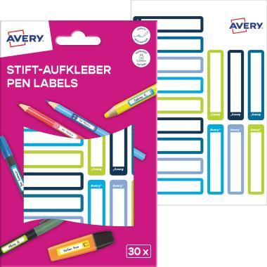 Avery ISKOLAI kézzel írható öntapadós papír 50 mm x 10 mm tollcímke – kék/zöld, 30 címke/2 ív