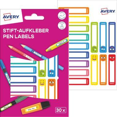 Avery ISKOLAI kézzel írható öntapadós papír színes vicces 50 mm x 10 mm tollcímke – 30 címke/2 ív