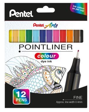 Pentel tűfilc SZÍNES Pointliner 0,4 mm – 12 darabos szett