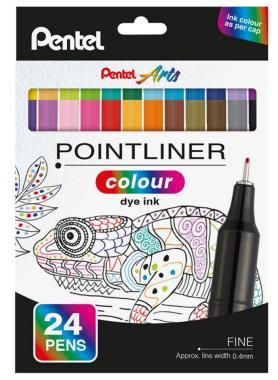 Pentel tűfilc SZÍNES Pointliner 0,4 mm – 24 darabos szett