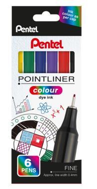 Pentel tűfilc SZÍNES Pointliner 0,4 mm – 6 darabos készlet