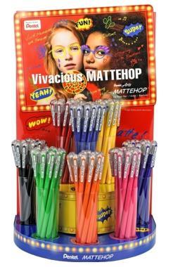 Pentel zselés rollertoll kupakos Neon Mattehop 1,0 mm 96 db-os töltött display, 8 szín x 12 db