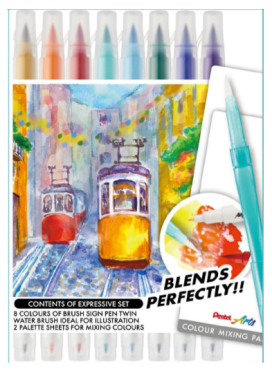 Pentel ecsettoll kétvégű Brush Sign Pen Twin rajzkészlet – tájképekhez
