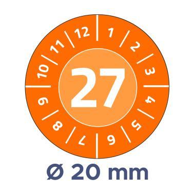 Avery időjárásálló öntapadó plakett Vinyl 2027 év-hónapokkal Ø 20 mm - narancssárga