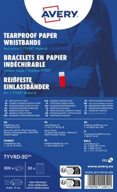 Avery karszalag szakadásbiztos, Tyvek®, 256 × 19 mm, 500 db - piros